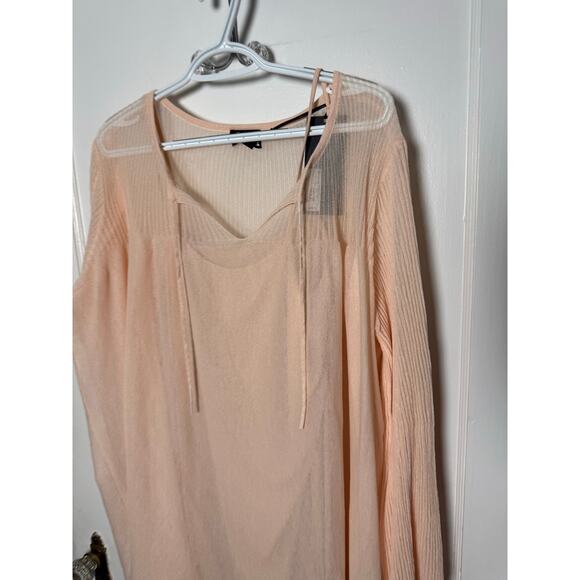 Future Collective Pleated Flowy Boho Sheer Stretch Peach Pink Mini Dress NEW XL - Picture 4 of 6